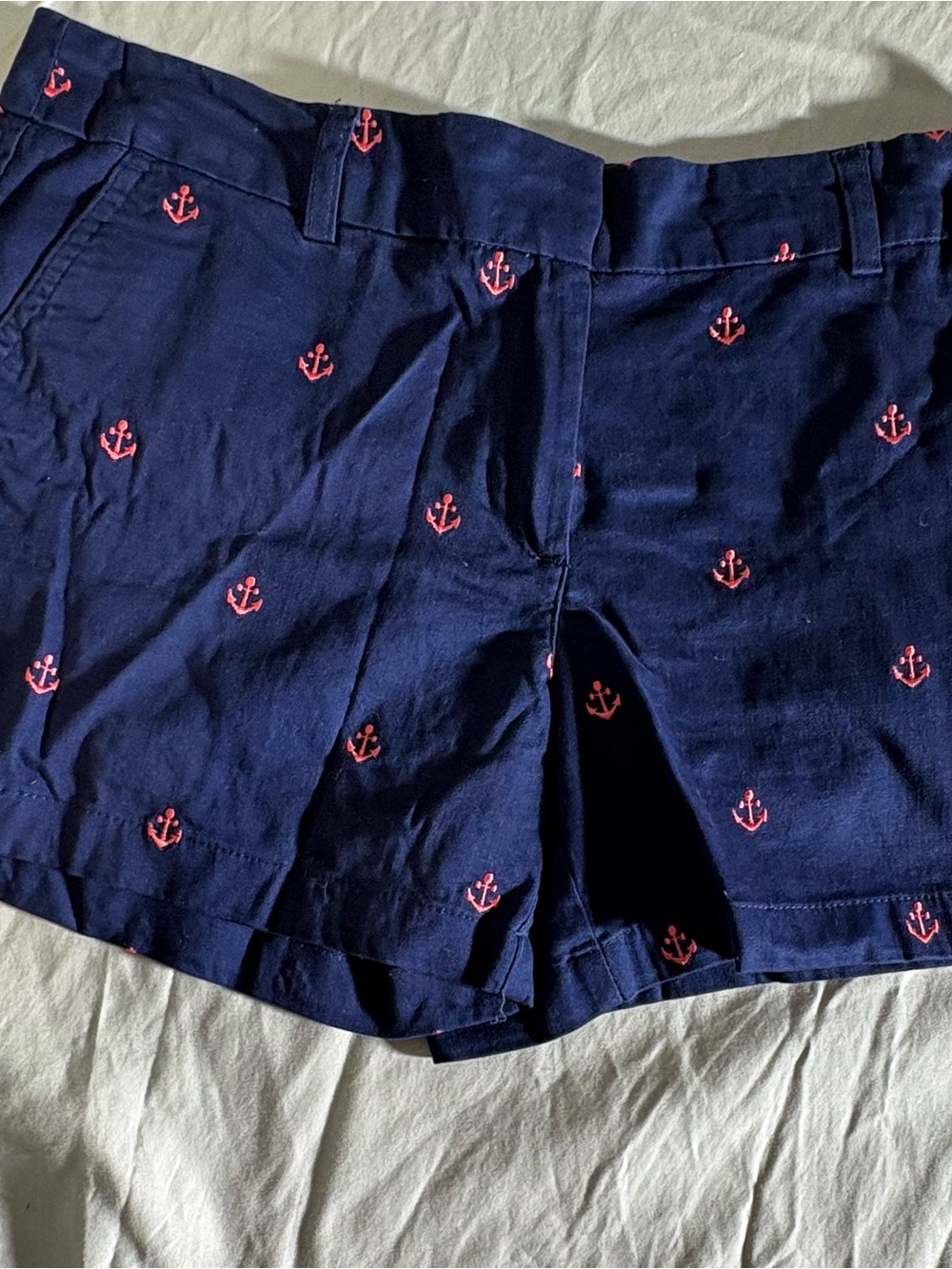 Cambridge Dry Goods Navy Shorts with Coral Anchor Embroidery
